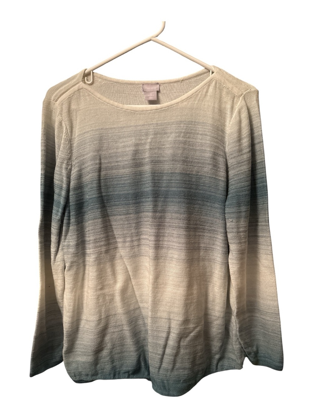 Chico's Cream to Blue Ombre Long Sleeve Sweater